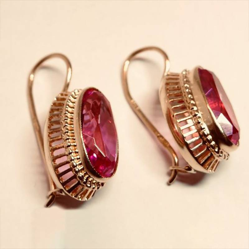 Vintage Rode Crystal Pink Gold Earrings