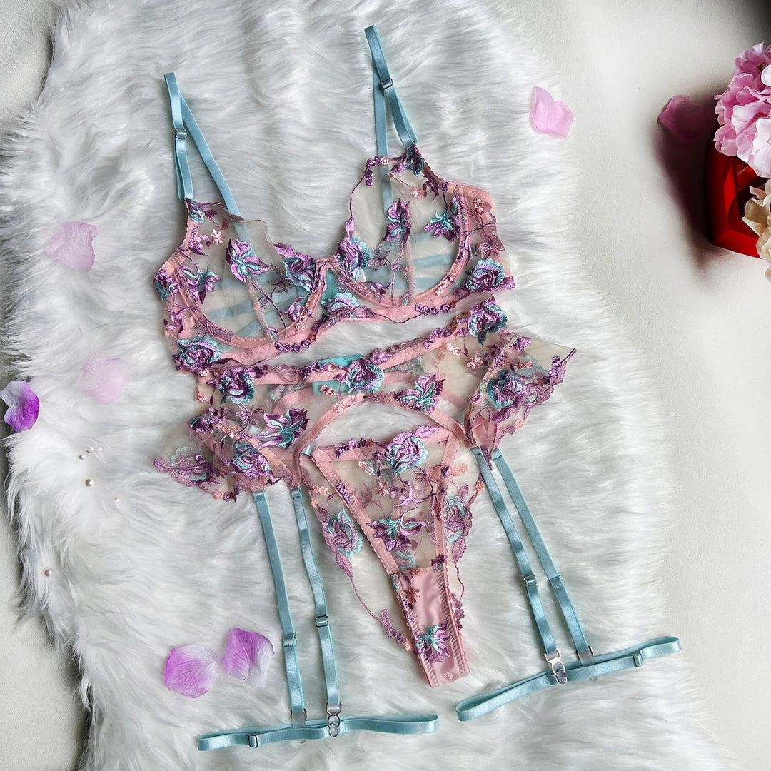 Becky | 3-Piece French Floral Lingerie Set