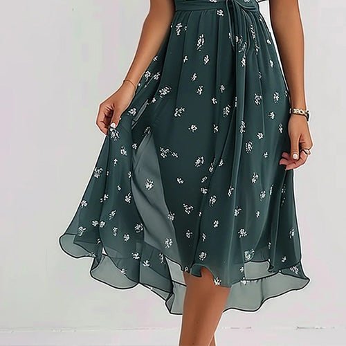 Ophelia | Groovy Short Sleeve Green Midi Dress